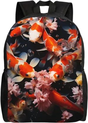 Japan Fancy Carp Fishes Travel Laptop Backpack Waterproof Lightweight Cute Backpack For Women Men Casual Daypack