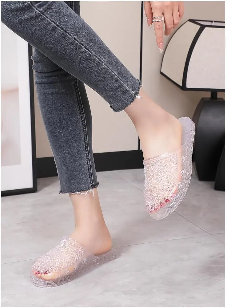 Jelly Mesh Ballet Flats for Women Clear Jelly Sandals Slip On Mule Breathable - Cute Trendy Causal No Slip Comfortable Walking Lightweight Running Beach Travel Cruise Vacation Standing All Day Summer