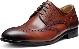 Jepsengord Men's Dress Shoes Wingtip Genuine Cowhide Leather Oxfords with Brogue Formal Business Wedding Derby Shoes