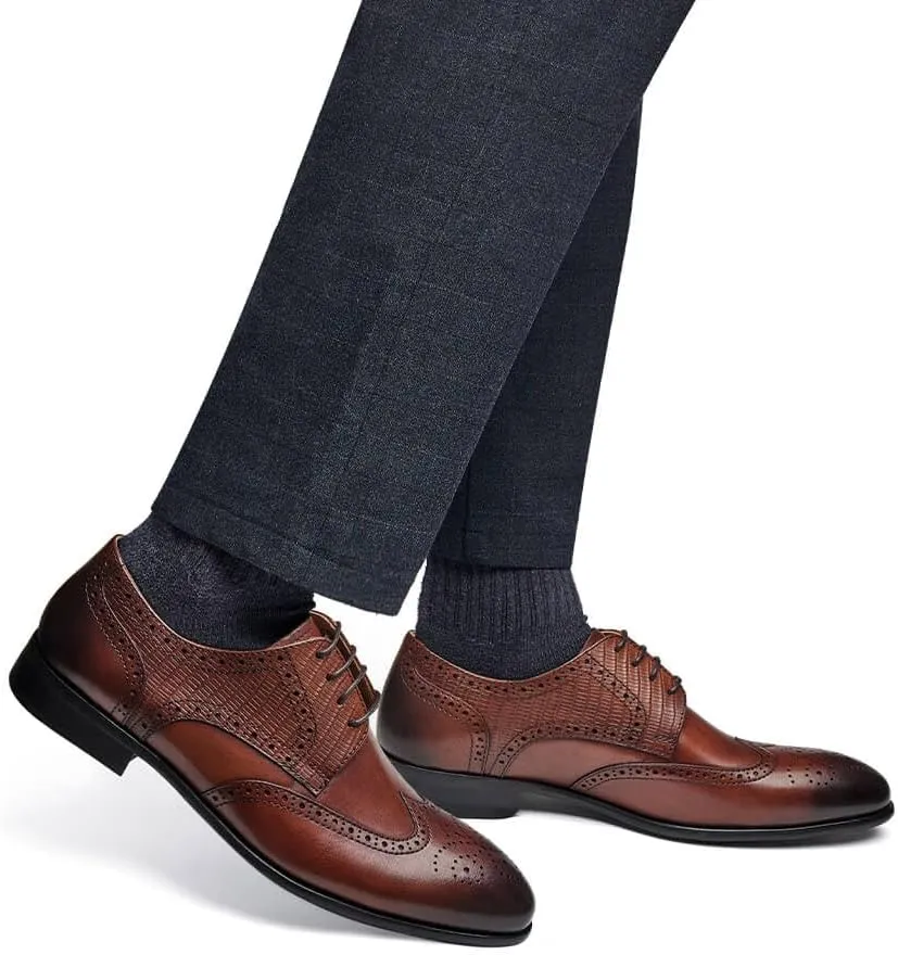 Jepsengord Men's Dress Shoes Wingtip Genuine Cowhide Leather Oxfords with Brogue Formal Business Wedding Derby Shoes