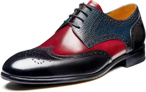Jepsengord Men's Dress Shoes Wingtip Genuine Cowhide Leather Oxfords with Brogue Formal Business Wedding Derby Shoes