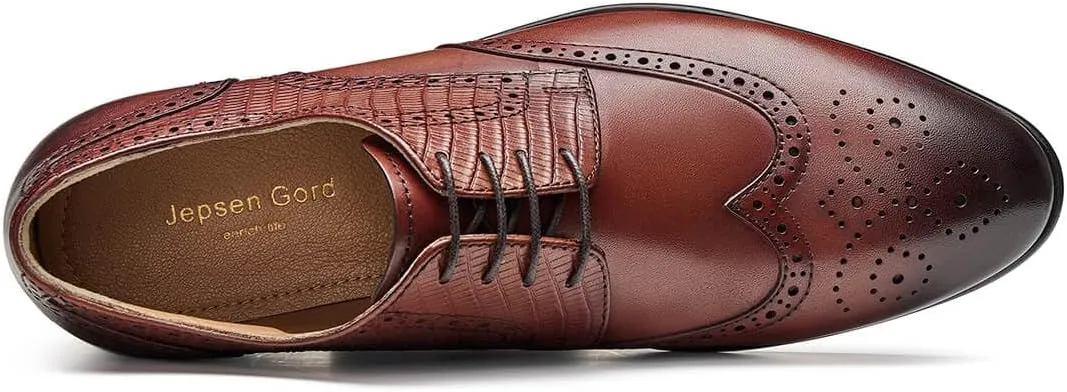 Jepsengord Men's Dress Shoes Wingtip Genuine Cowhide Leather Oxfords with Brogue Formal Business Wedding Derby Shoes