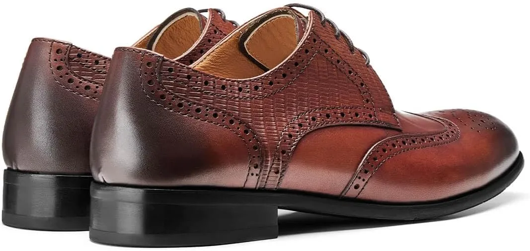 Jepsengord Men's Dress Shoes Wingtip Genuine Cowhide Leather Oxfords with Brogue Formal Business Wedding Derby Shoes