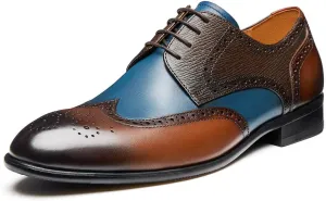 Jepsengord Men's Dress Shoes Wingtip Genuine Cowhide Leather Oxfords with Brogue Formal Business Wedding Derby Shoes