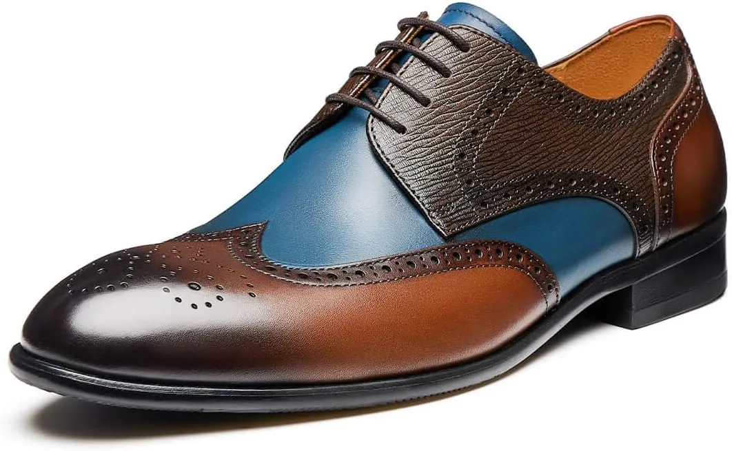 Jepsengord Men's Dress Shoes Wingtip Genuine Cowhide Leather Oxfords with Brogue Formal Business Wedding Derby Shoes