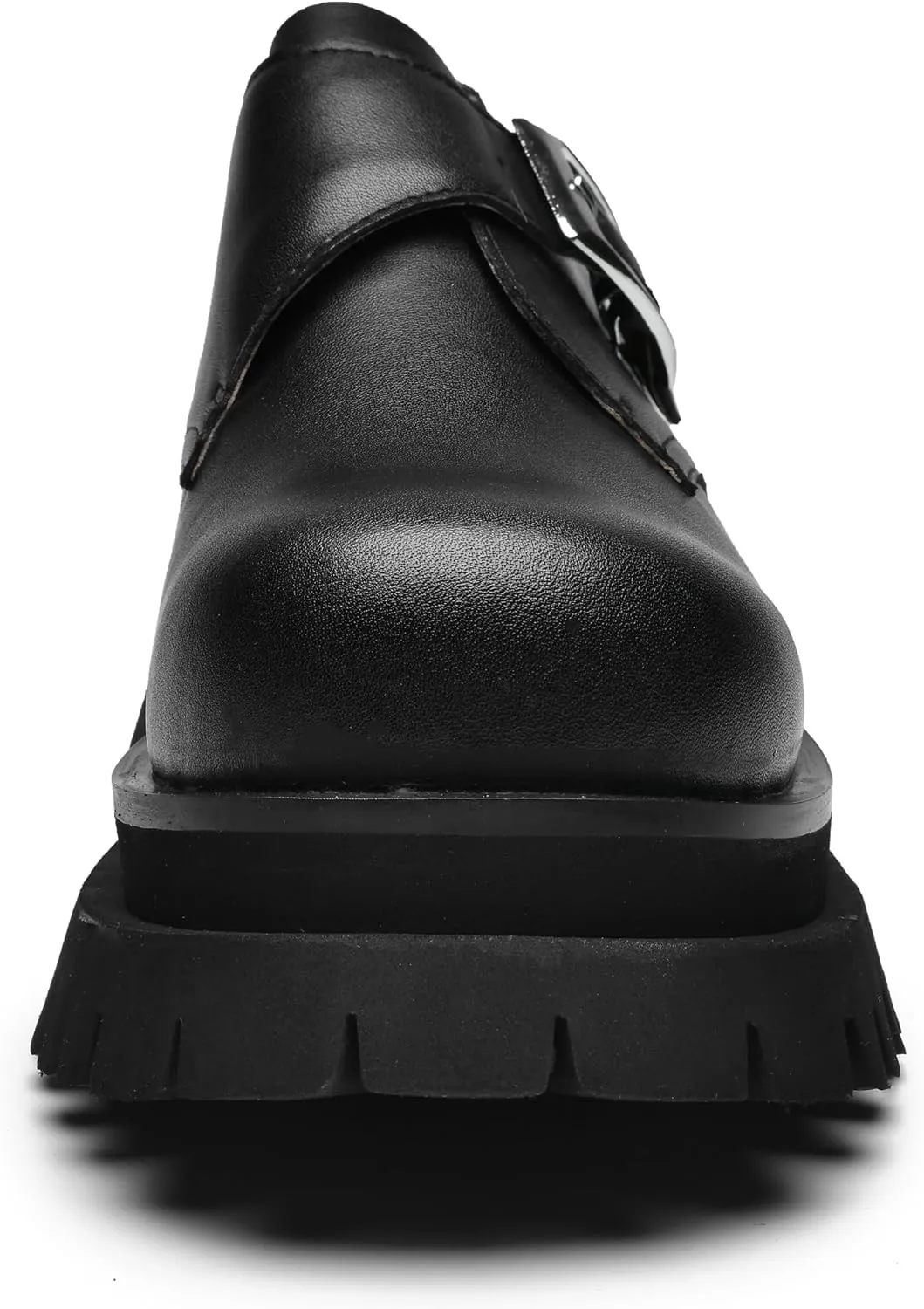 JIONS Mens Black Leather Derby Shoes Non-Slip 2.36" Thick-Soled Big Round-Toed Buckle Platform Dress Business Oxfords