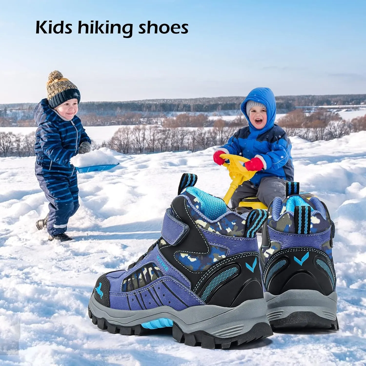 JMFCHI Kids Hiking Boots Boys Girls Outdoor Walking Climbing Sneaker Comfortable Non-slip Snow Shoes Hiker Boot Antiskid Steel Buckle Sole