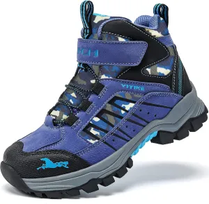 JMFCHI Kids Hiking Boots Boys Girls Outdoor Walking Climbing Sneaker Comfortable Non-slip Snow Shoes Hiker Boot Antiskid Steel Buckle Sole