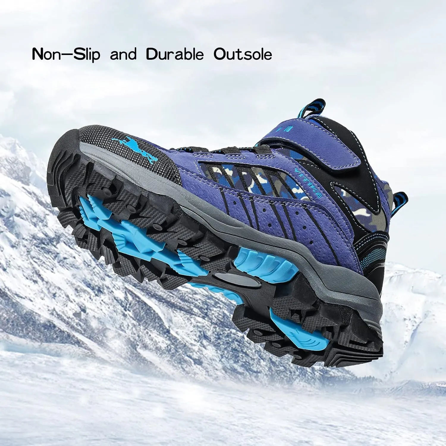 JMFCHI Kids Hiking Boots Boys Girls Outdoor Walking Climbing Sneaker Comfortable Non-slip Snow Shoes Hiker Boot Antiskid Steel Buckle Sole