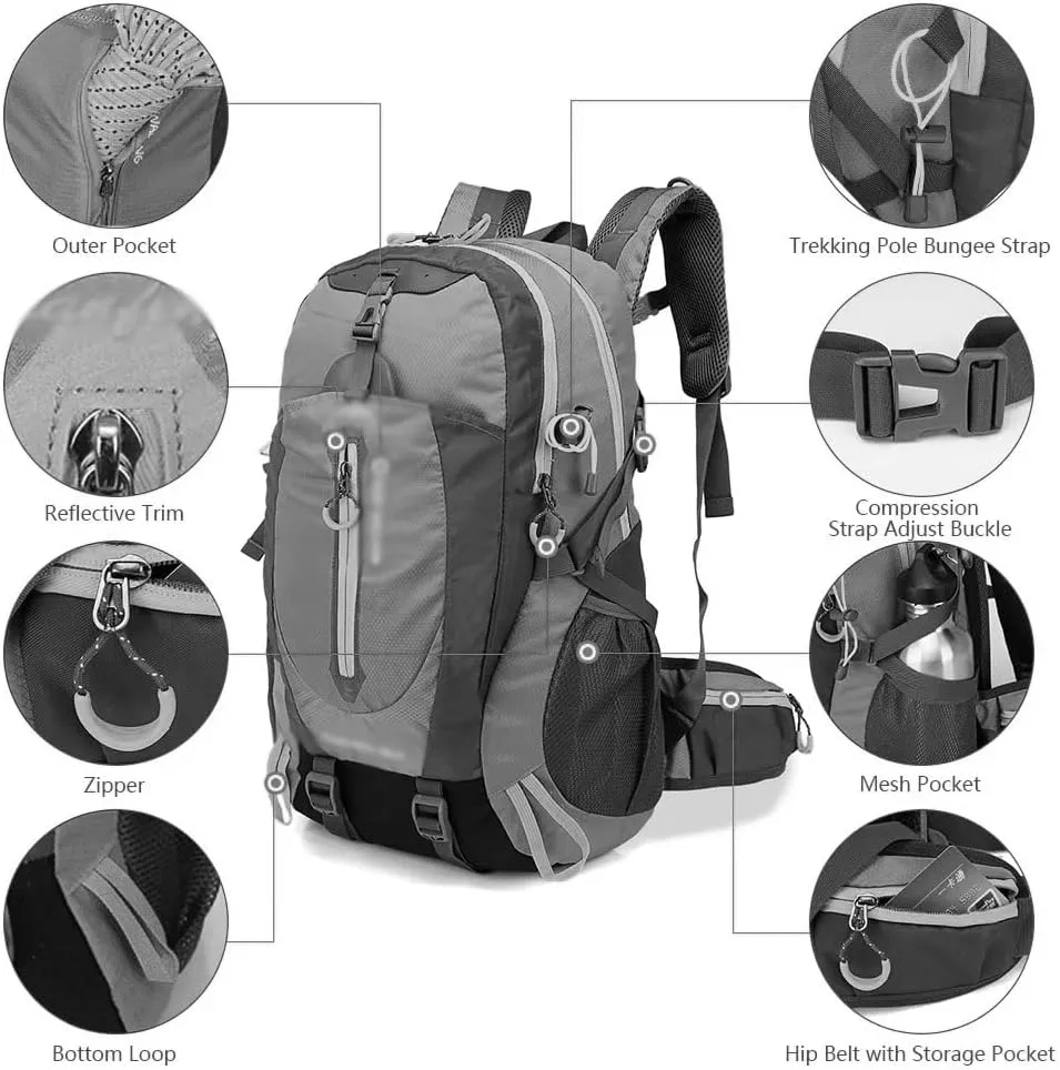 JSEIAJB 40L Waterproof Climbing Rucksack Travel Hiking Backpack Trekking Backpack Outdoor Sport Bag