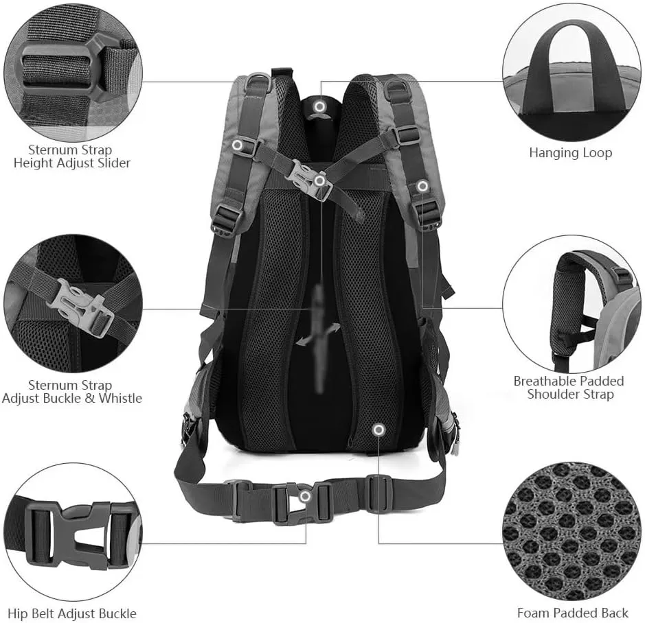 JSEIAJB 40L Waterproof Climbing Rucksack Travel Hiking Backpack Trekking Backpack Outdoor Sport Bag