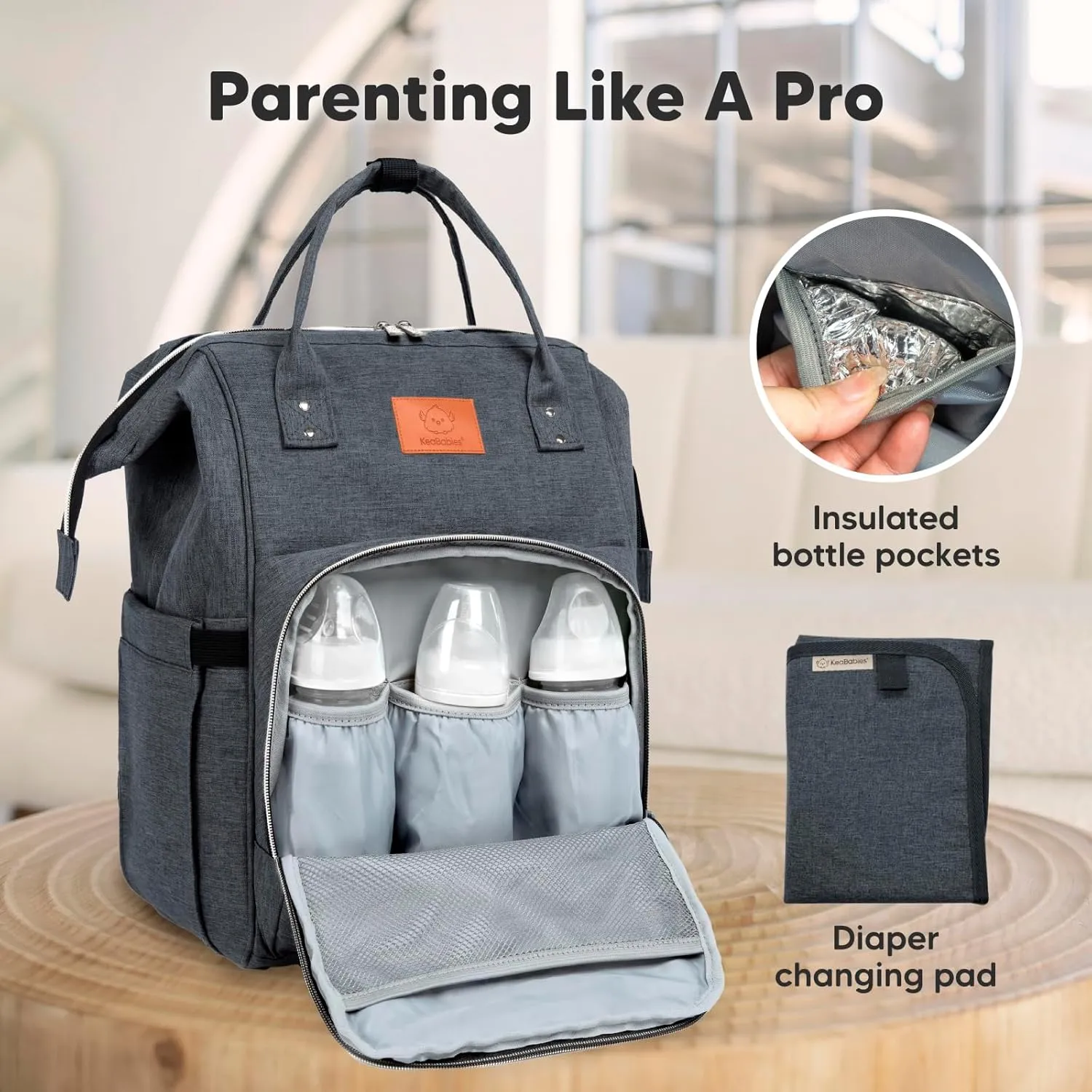 KeaBabies Baby Diaper Bag Backpack - Large Baby Bag for Boys, Girls, Waterproof Multi Function Travel Diaper Backpack with Changing Pad, Durable Travel Essentials for Moms and Dads (Mystic Gray)