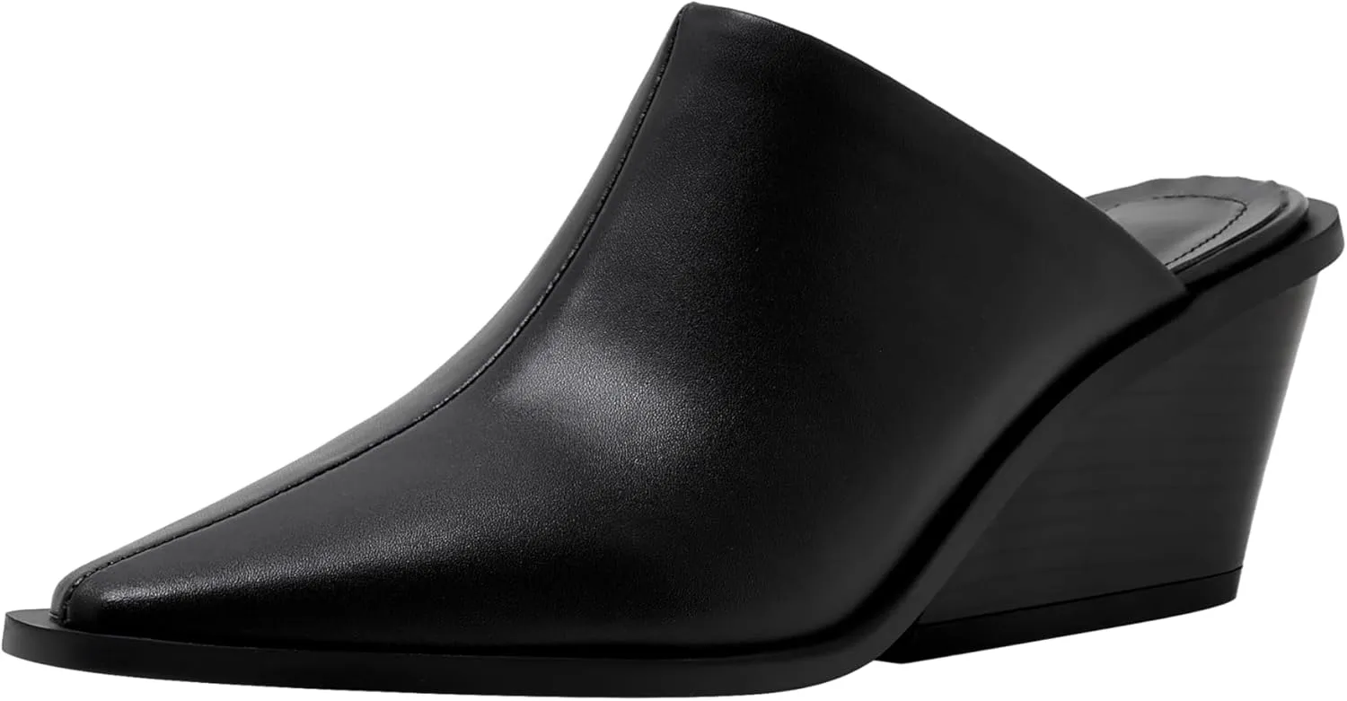 keleimusi Cowboy Loafer Leather Mules for Women Pointed Toe Western Chunky Heeled Slides