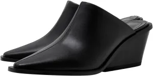 keleimusi Cowboy Loafer Leather Mules for Women Pointed Toe Western Chunky Heeled Slides