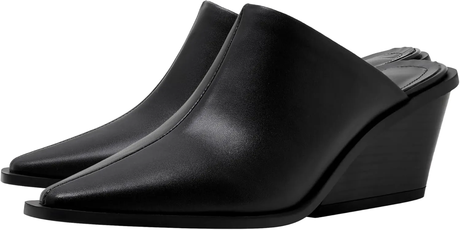 keleimusi Cowboy Loafer Leather Mules for Women Pointed Toe Western Chunky Heeled Slides