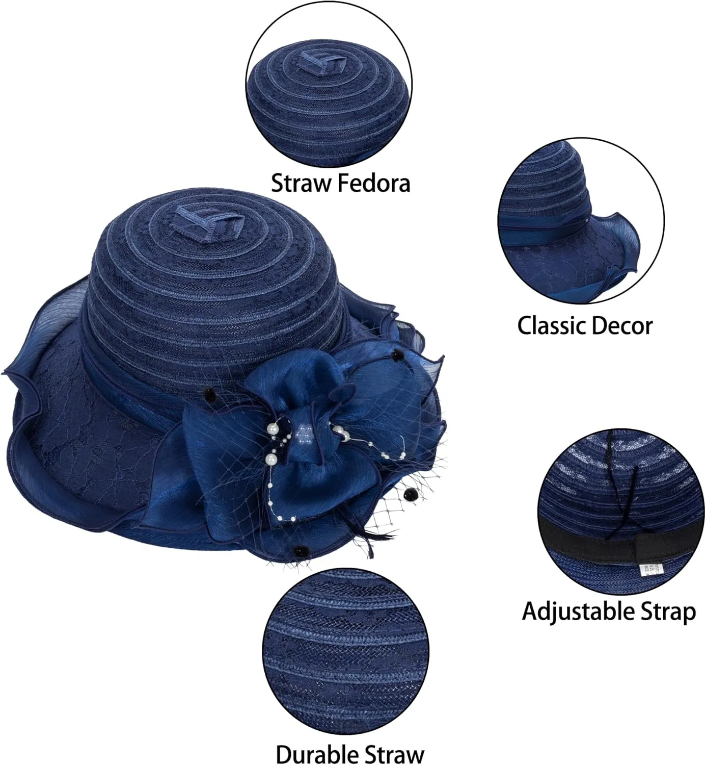 Kentucky Church Derby Hats for Women Wedding Tea Party Cloche Hat Fascinator Bowler Sun Hat Wedding Bride Dress Hat
