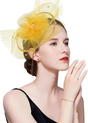 Kgromfy Women's Fascinator Derby Hats Vintage Tea Party Hat Church Cocktail Wedding Headwear