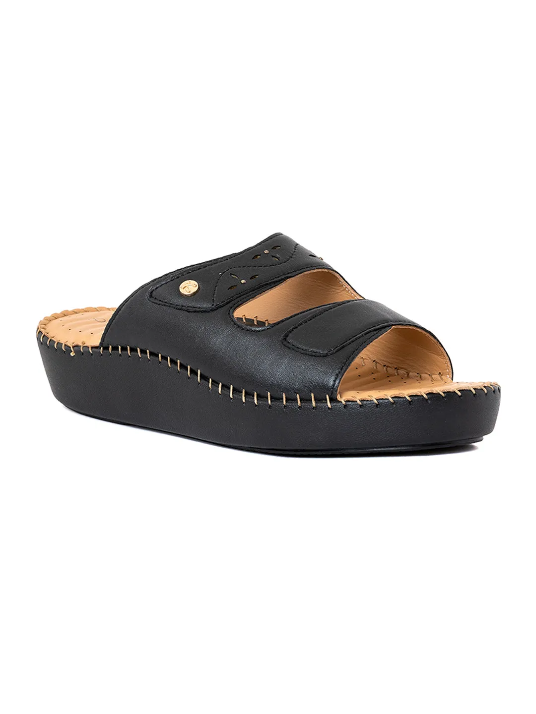 Khadim Softouch Leather Platform Heel Mule Slip On Sandal for Women