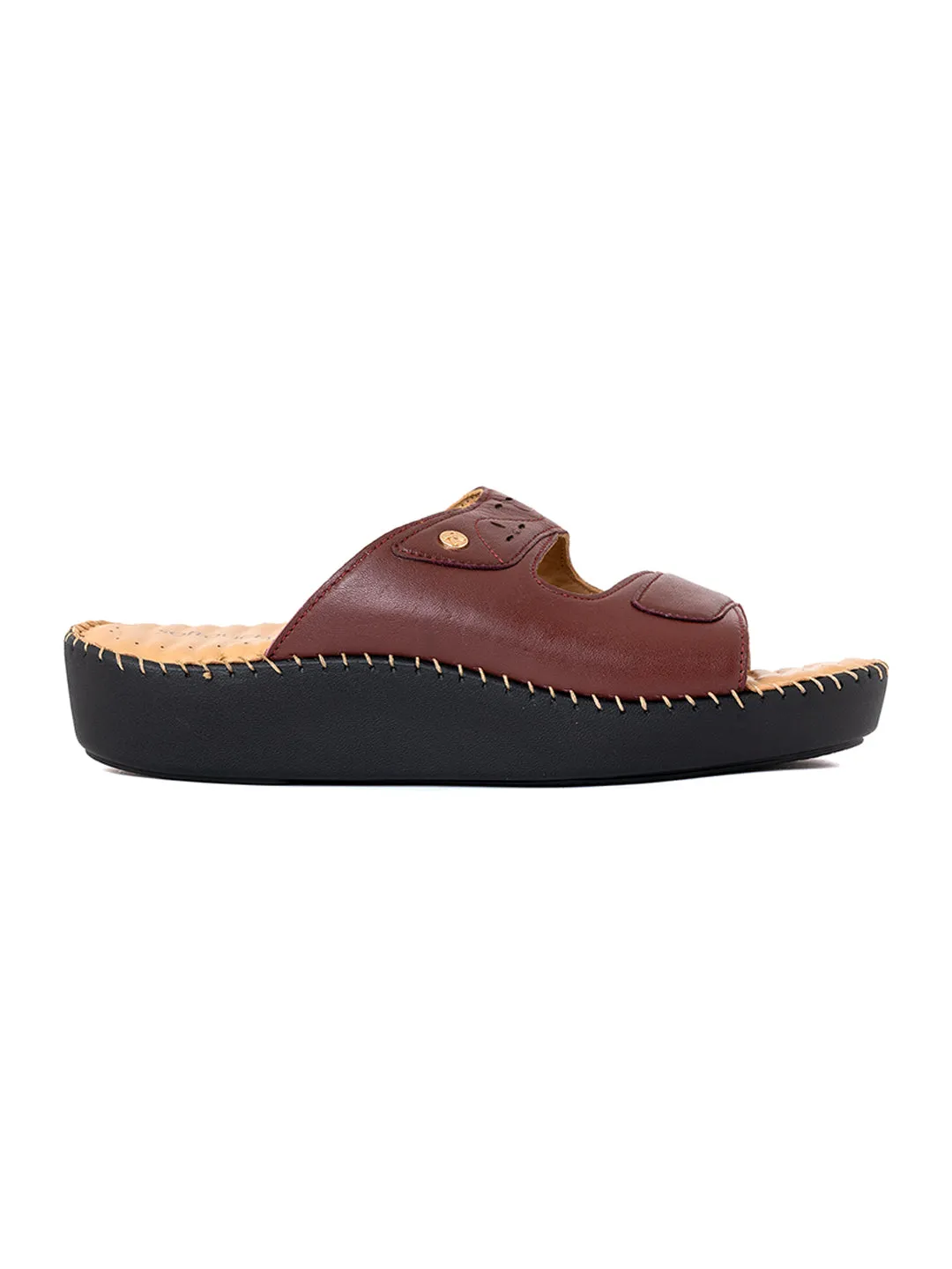 Khadim Softouch Leather Platform Heel Mule Slip On Sandal for Women