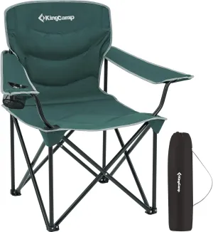 KingCamp Folding Camping Oversized Portable Padded Quad Chairs with Cup Holder and Carry Bag Heavy Duty Supports 300lbs for Outdoor, Fishing, Picnic, Sports, 37.4" x 22.8" x 38.9", Green