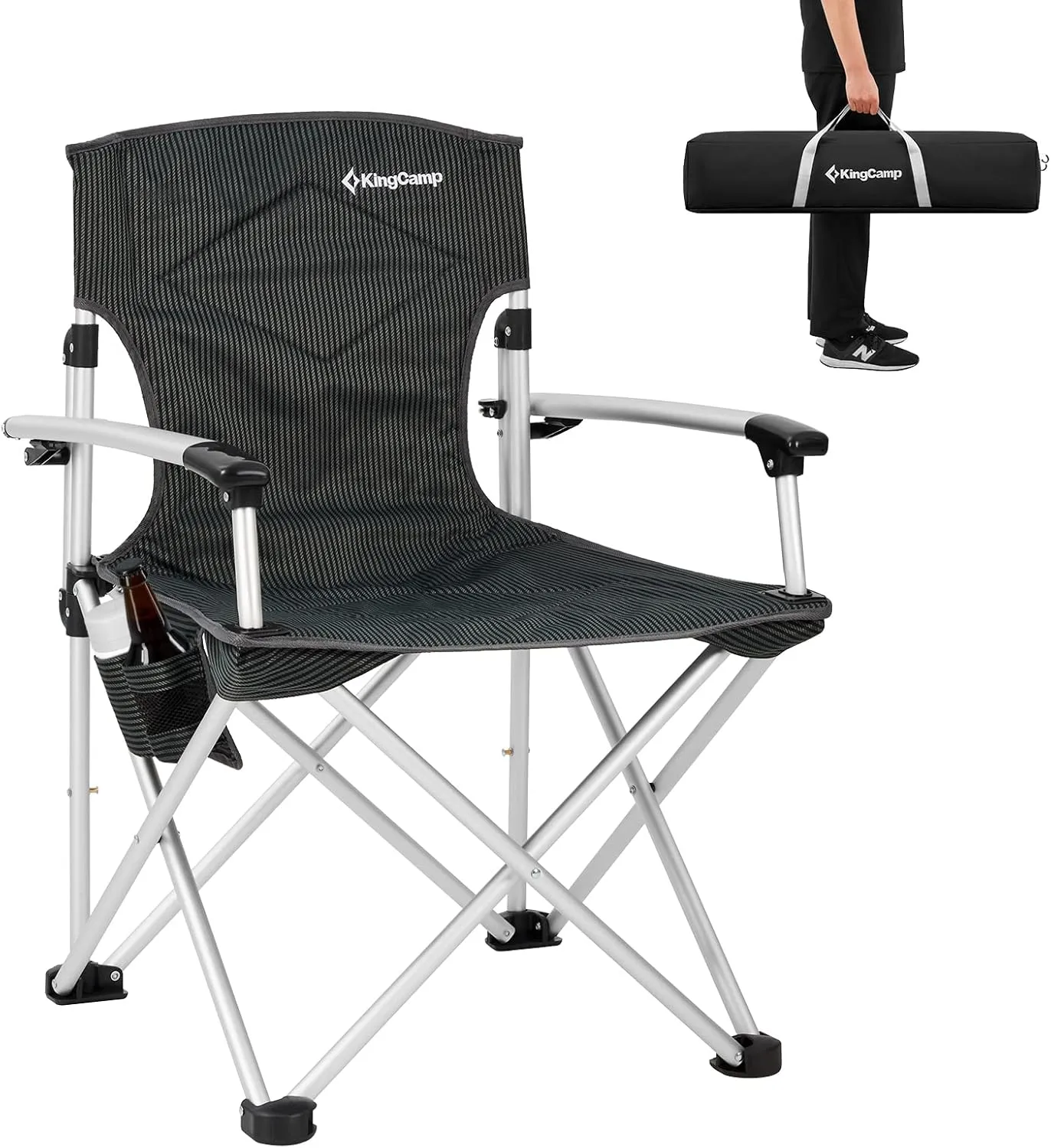 KingCamp Folding Lightweight Camping Chairs Aluminum Hard Armrest with Cup Holder, Portable Padded Deluxe Chair with Carry Bag, Heavy Duty Supports 300 lbs for Outdoor, Sports, Lawn, Fishing