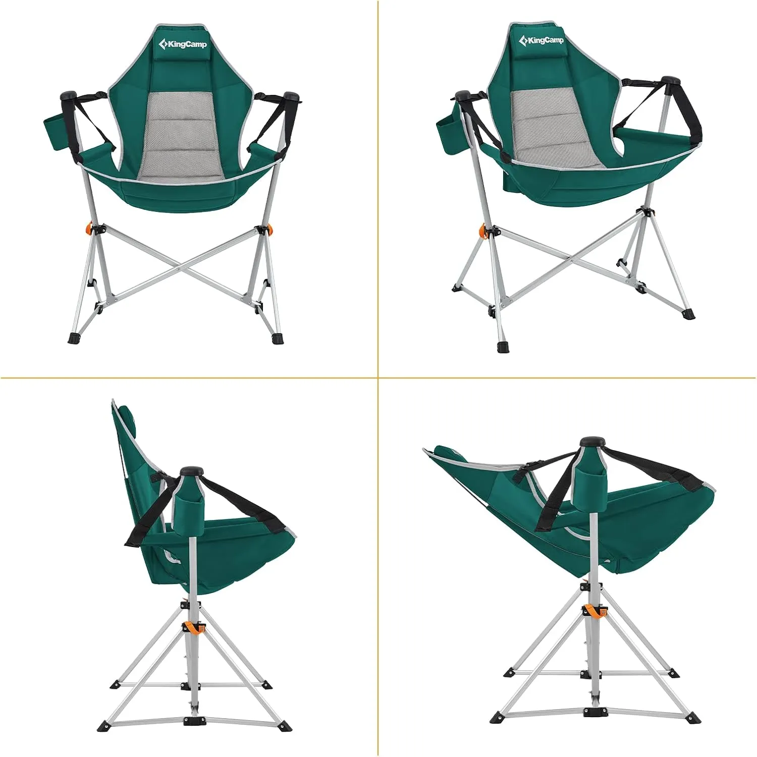 KingCamp Hammock Camping Chair, Swinging Portable Folding Camp Chairs for Adults 400lbs Heavy Duty Foldable Oversized Rocker with Aluminum Alloy Frame Cup Holder Pillow for Outdoor Beach Patio Sport