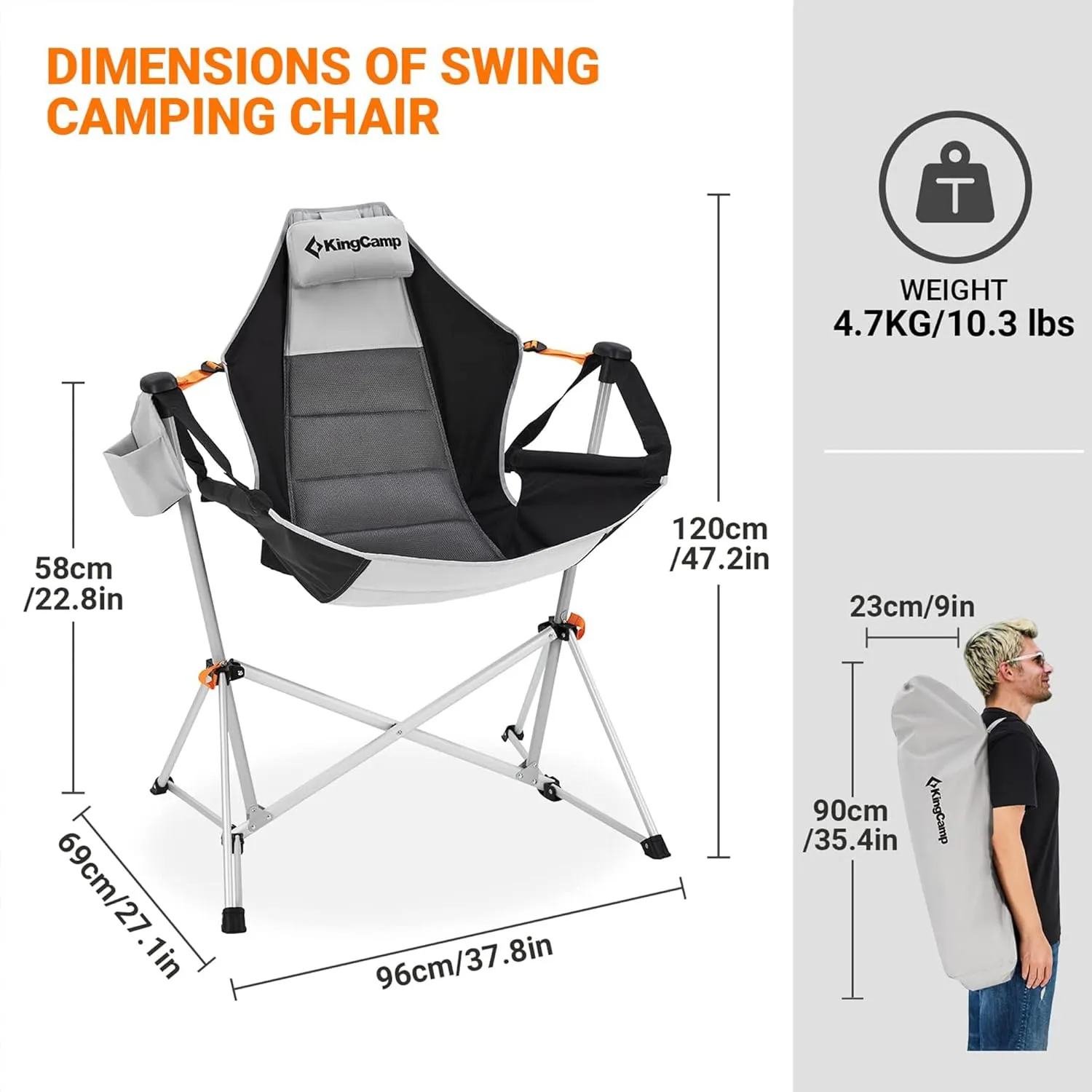 KingCamp Hammock Chair with Footrest, Swinging Portable Folding Camping Chairs for Adults 400lbs Heavy Duty Foldable Oversized Rocker with Cup Holder Pillow for Outdoor Beach Patio Sport Lawn