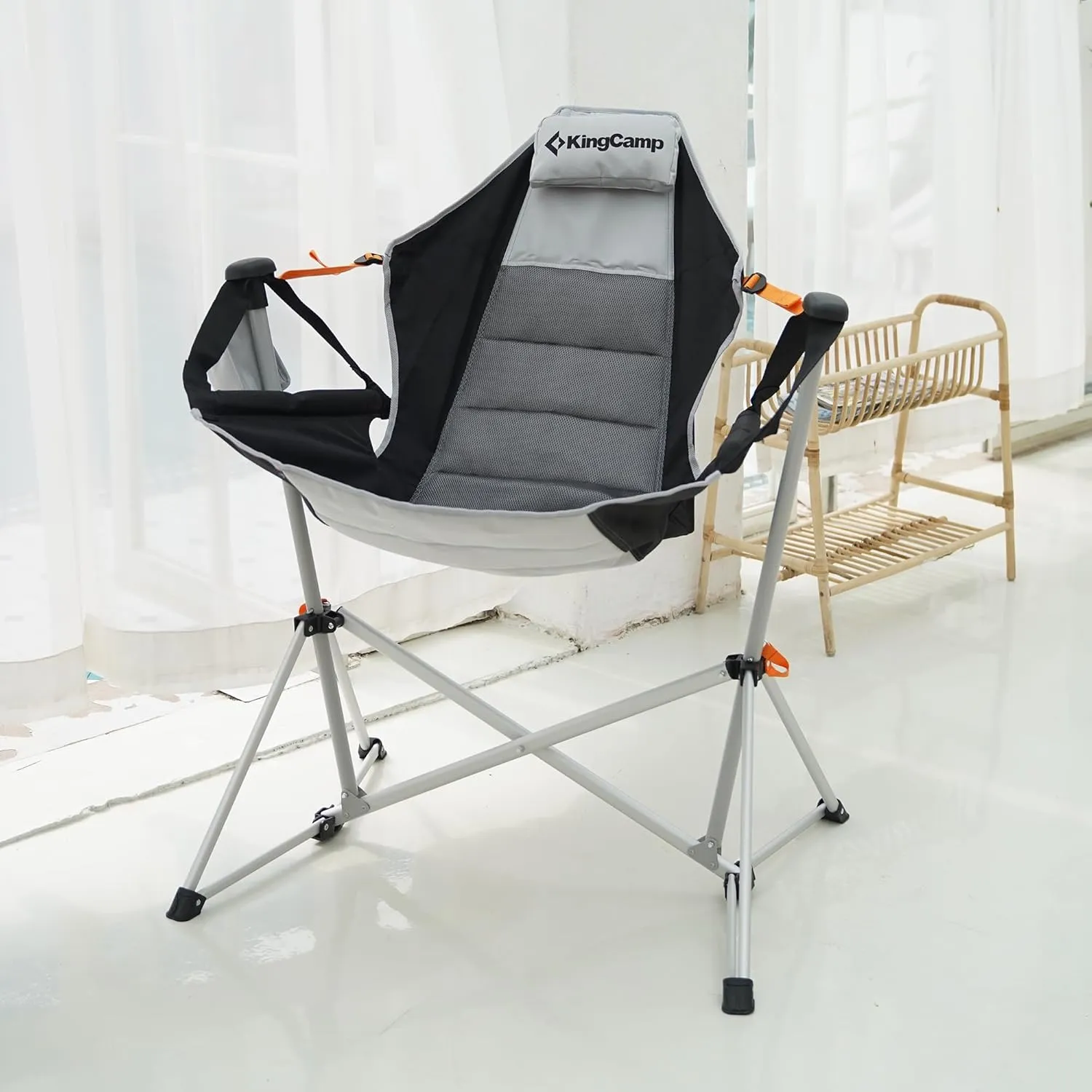 KingCamp Hammock Chair with Footrest, Swinging Portable Folding Camping Chairs for Adults 400lbs Heavy Duty Foldable Oversized Rocker with Cup Holder Pillow for Outdoor Beach Patio Sport Lawn