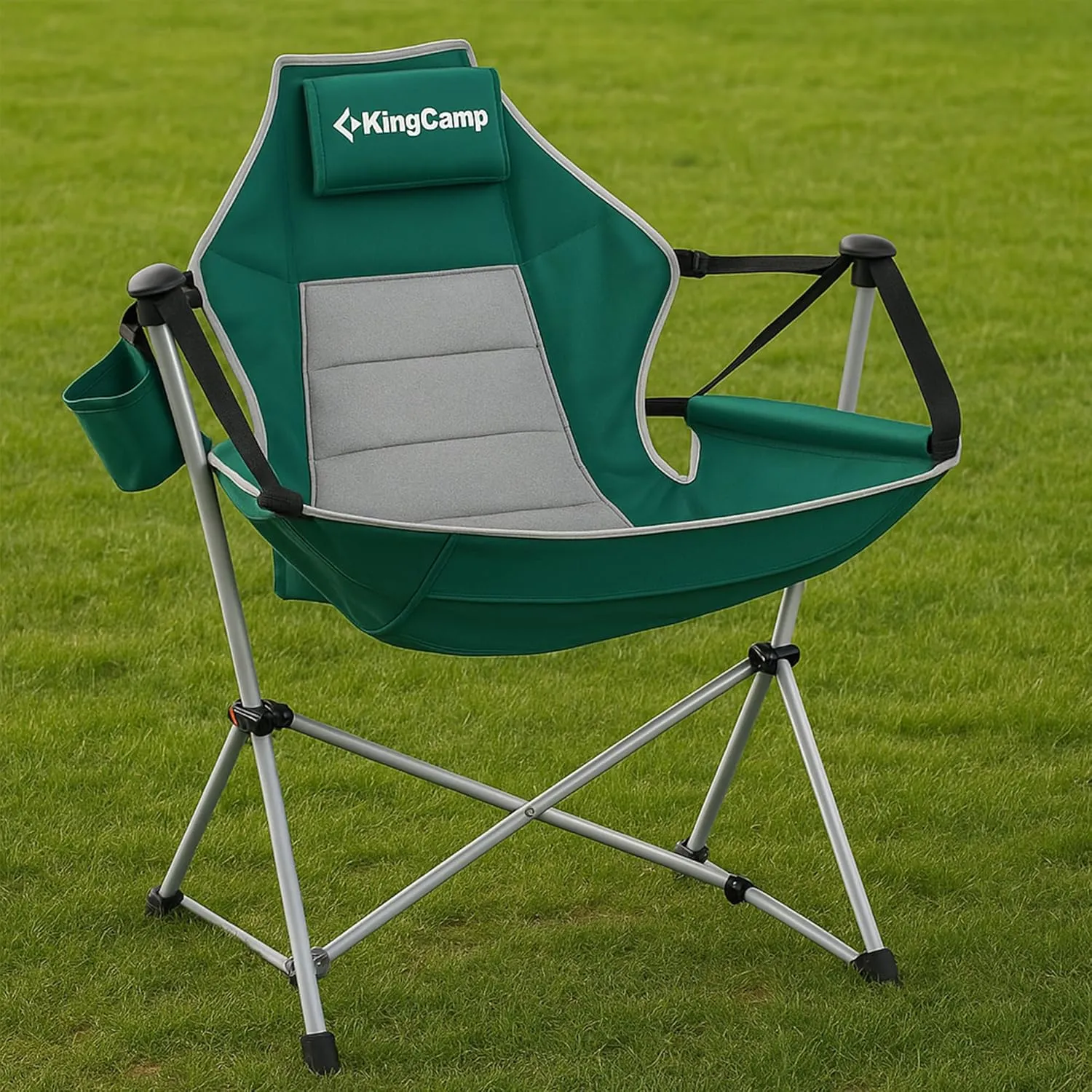 KingCamp Hammock Chair with Footrest, Swinging Portable Folding Camping Chairs for Adults 400lbs Heavy Duty Foldable Oversized Rocker with Cup Holder Pillow for Outdoor Beach Patio Sport Lawn