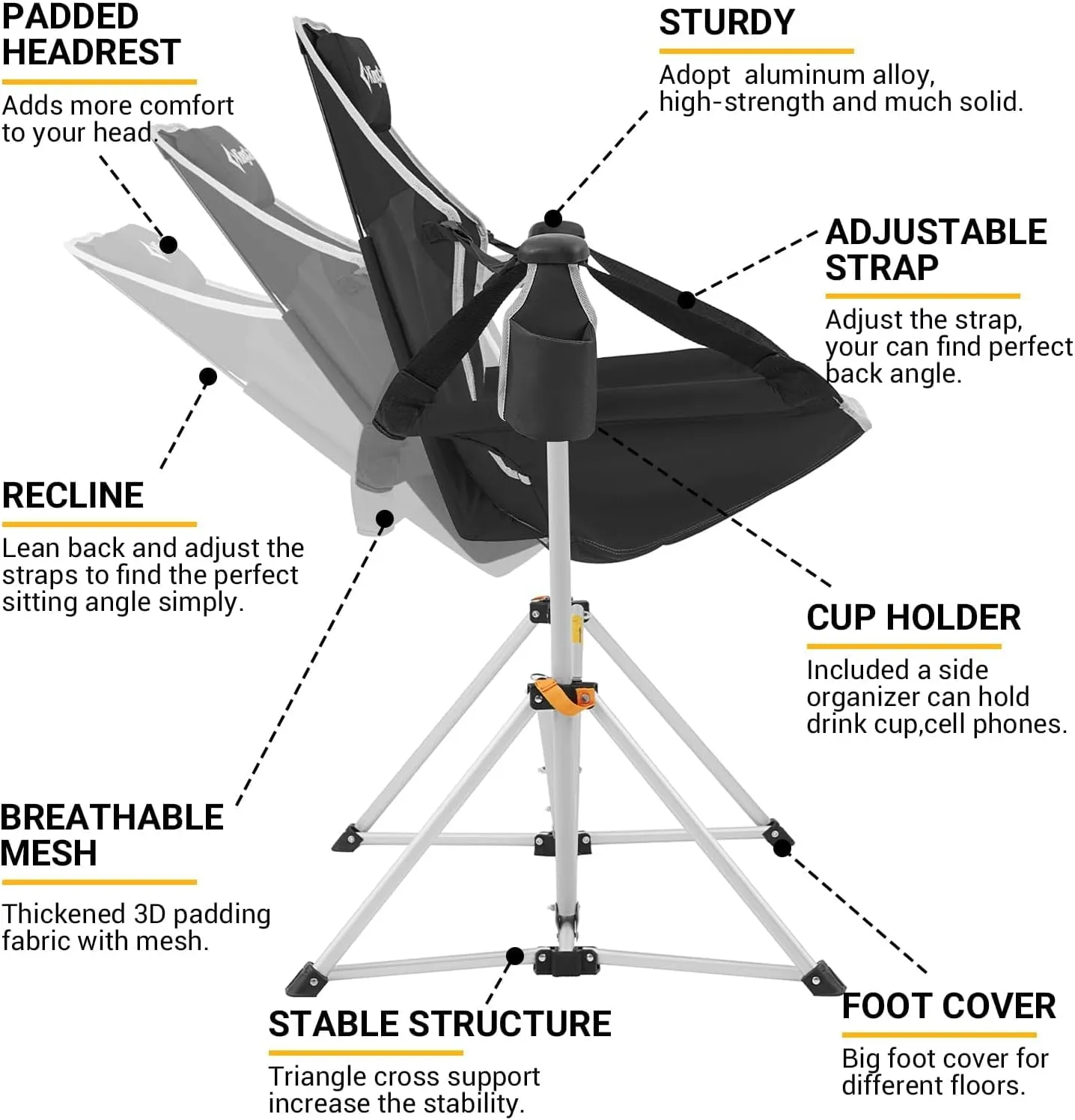 KingCamp Hammock Chair with Footrest, Swinging Portable Folding Camping Chairs for Adults 400lbs Heavy Duty Foldable Oversized Rocker with Cup Holder Pillow for Outdoor Beach Patio Sport Lawn