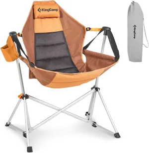 KingCamp Hammock Chair with Footrest, Swinging Portable Folding Camping Chairs for Adults 400lbs Heavy Duty Foldable Oversized Rocker with Cup Holder Pillow for Outdoor Beach Patio Sport Lawn
