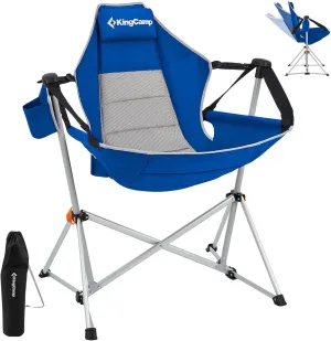KingCamp Hammock Chair with Footrest, Swinging Portable Folding Camping Chairs for Adults 400lbs Heavy Duty Foldable Oversized Rocker with Cup Holder Pillow for Outdoor Beach Patio Sport Lawn