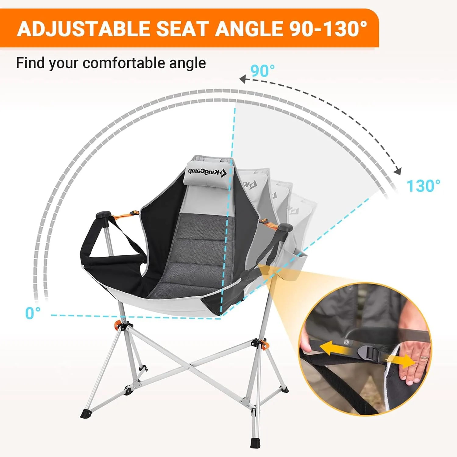 KingCamp Hammock Chair with Footrest, Swinging Portable Folding Camping Chairs for Adults 400lbs Heavy Duty Foldable Oversized Rocker with Cup Holder Pillow for Outdoor Beach Patio Sport Lawn