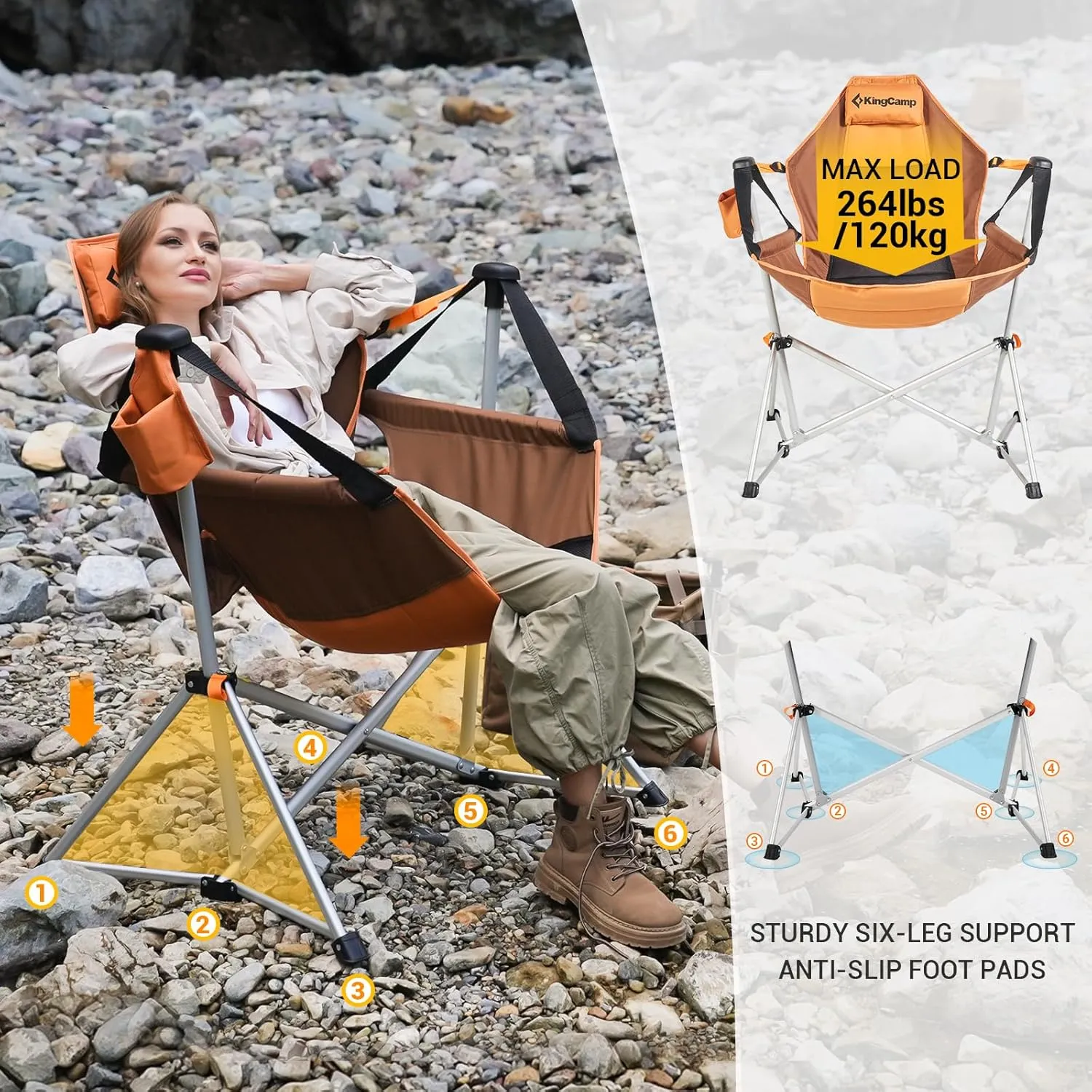 KingCamp Hammock Chair with Footrest, Swinging Portable Folding Camping Chairs for Adults 400lbs Heavy Duty Foldable Oversized Rocker with Cup Holder Pillow for Outdoor Beach Patio Sport Lawn