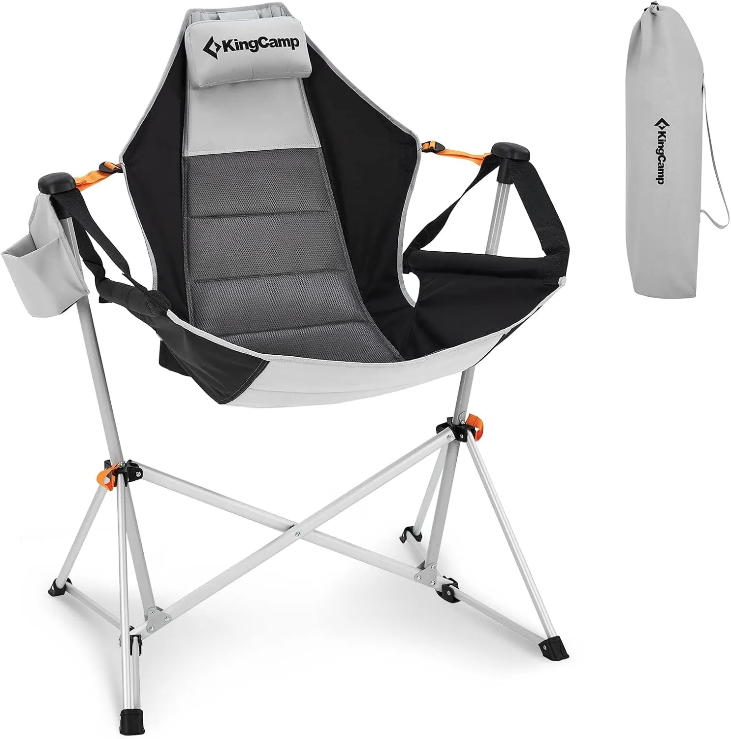 KingCamp Hammock Chair with Footrest, Swinging Portable Folding Camping Chairs for Adults 400lbs Heavy Duty Foldable Oversized Rocker with Cup Holder Pillow for Outdoor Beach Patio Sport Lawn