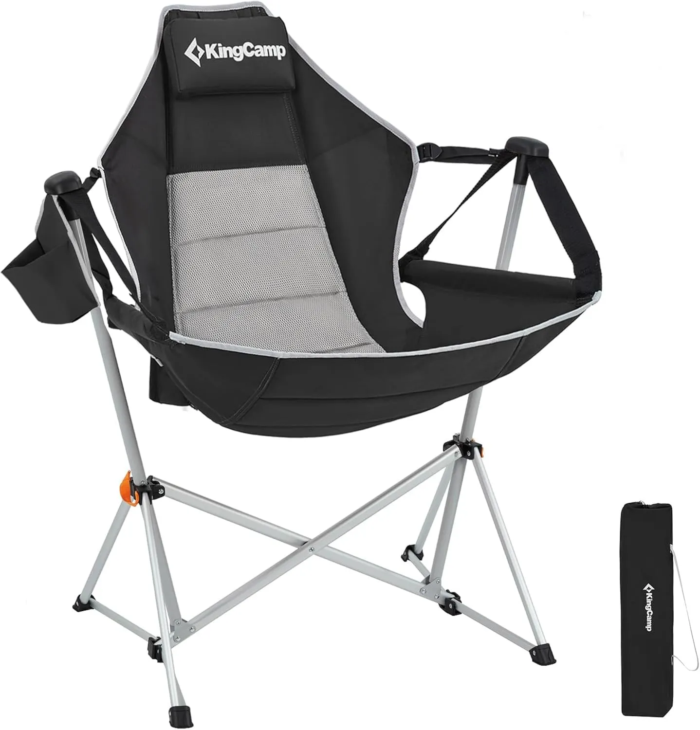 KingCamp Hammock Chair with Footrest, Swinging Portable Folding Camping Chairs for Adults 400lbs Heavy Duty Foldable Oversized Rocker with Cup Holder Pillow for Outdoor Beach Patio Sport Lawn