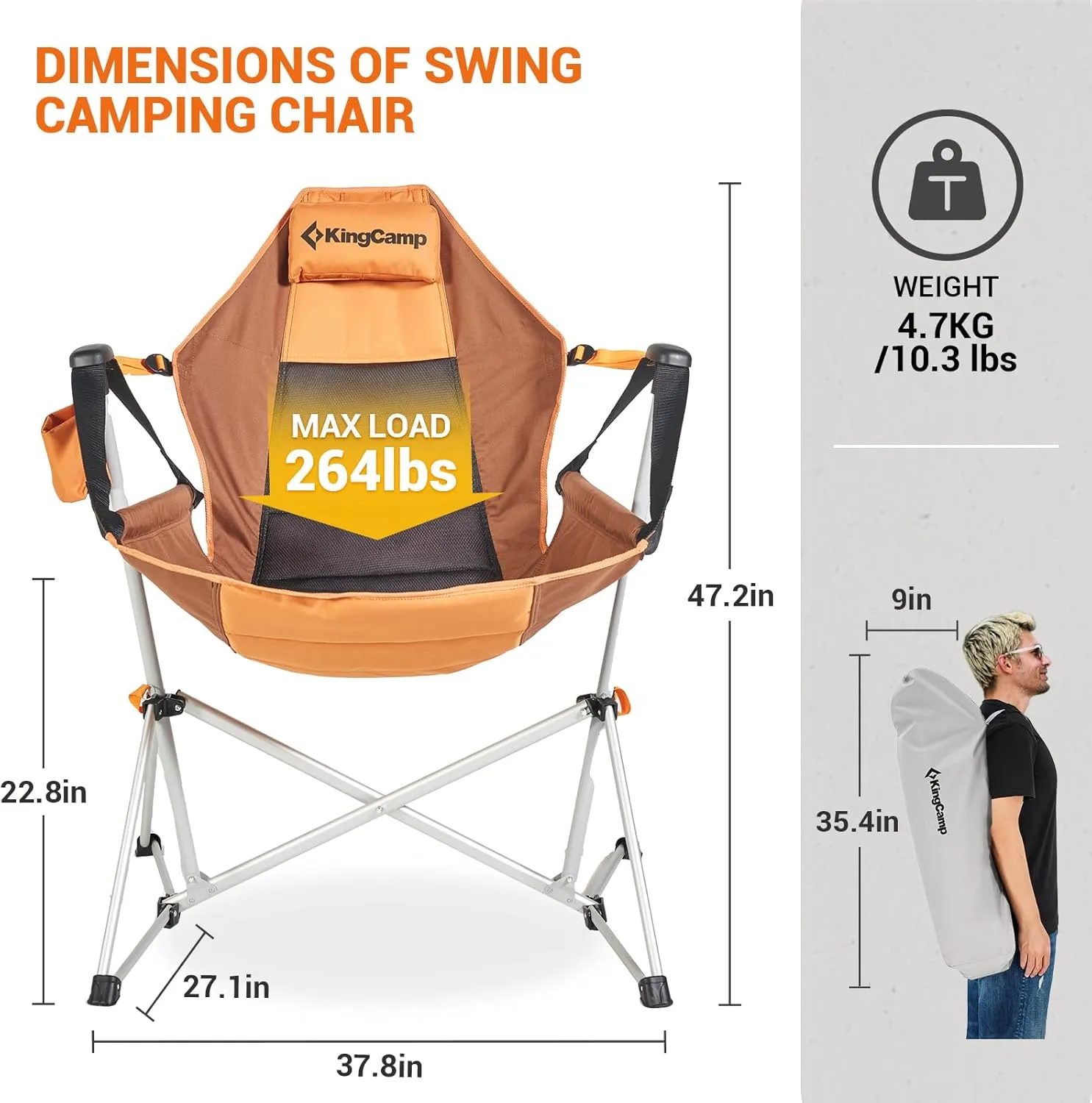 KingCamp Hammock Chair with Footrest, Swinging Portable Folding Camping Chairs for Adults 400lbs Heavy Duty Foldable Oversized Rocker with Cup Holder Pillow for Outdoor Beach Patio Sport Lawn