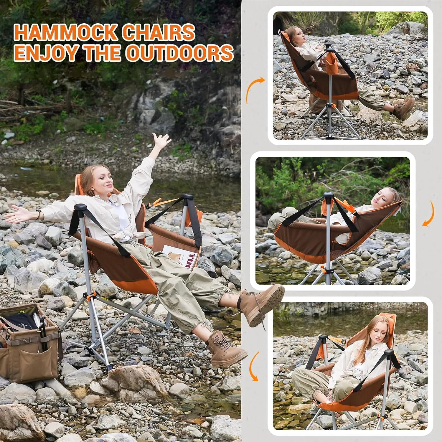 KingCamp Hammock Chair with Footrest, Swinging Portable Folding Camping Chairs for Adults 400lbs Heavy Duty Foldable Oversized Rocker with Cup Holder Pillow for Outdoor Beach Patio Sport Lawn