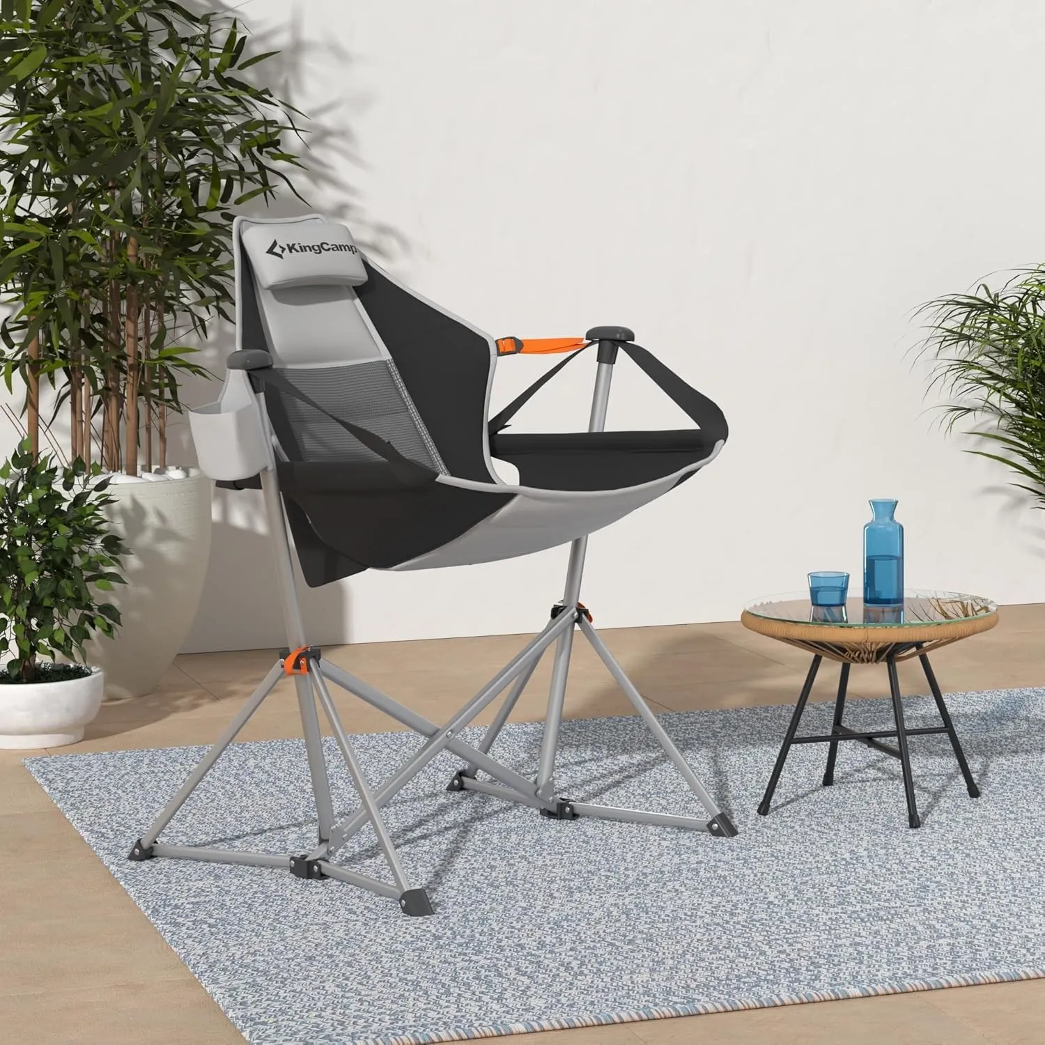 KingCamp Hammock Chair with Footrest, Swinging Portable Folding Camping Chairs for Adults 400lbs Heavy Duty Foldable Oversized Rocker with Cup Holder Pillow for Outdoor Beach Patio Sport Lawn