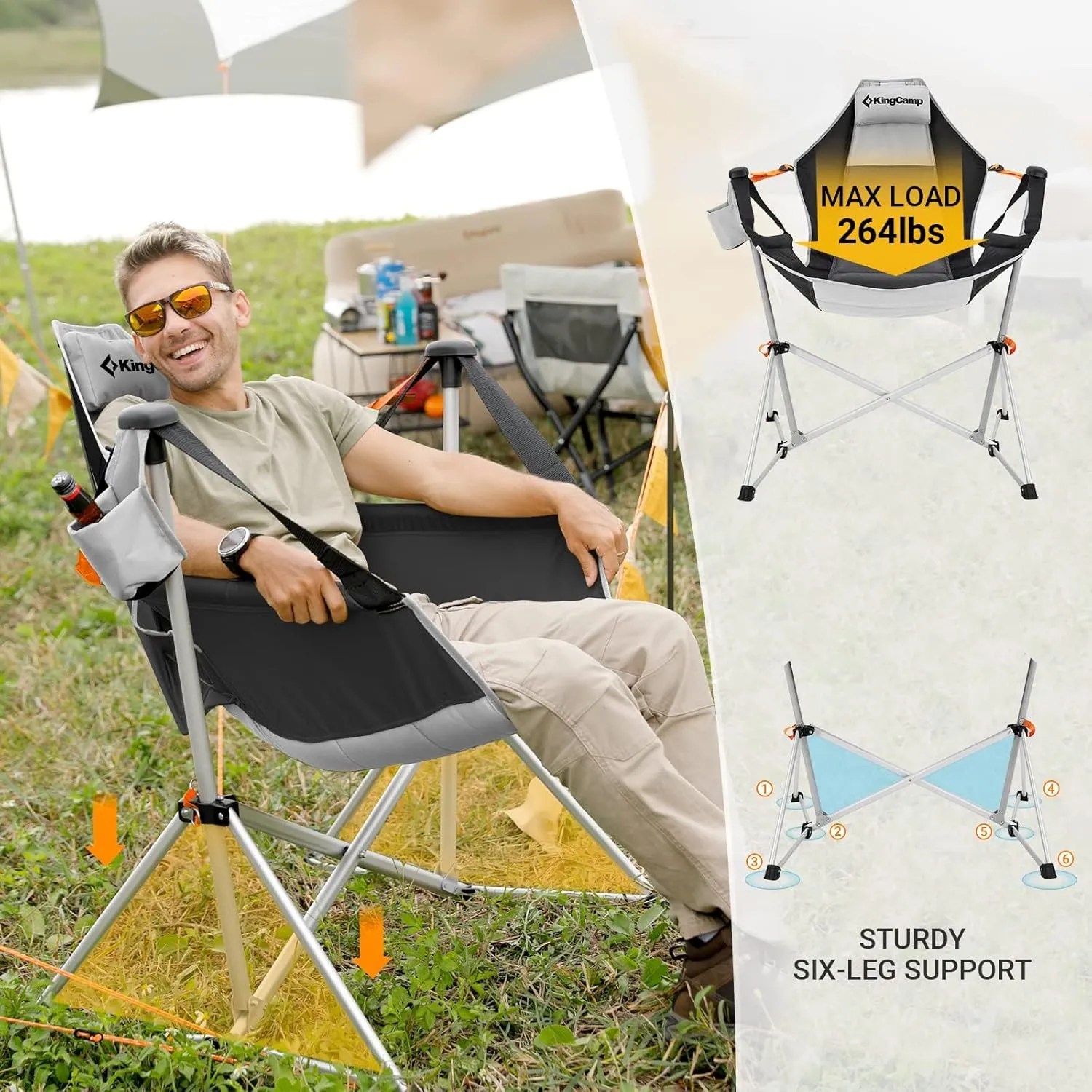 KingCamp Hammock Chair with Footrest, Swinging Portable Folding Camping Chairs for Adults 400lbs Heavy Duty Foldable Oversized Rocker with Cup Holder Pillow for Outdoor Beach Patio Sport Lawn