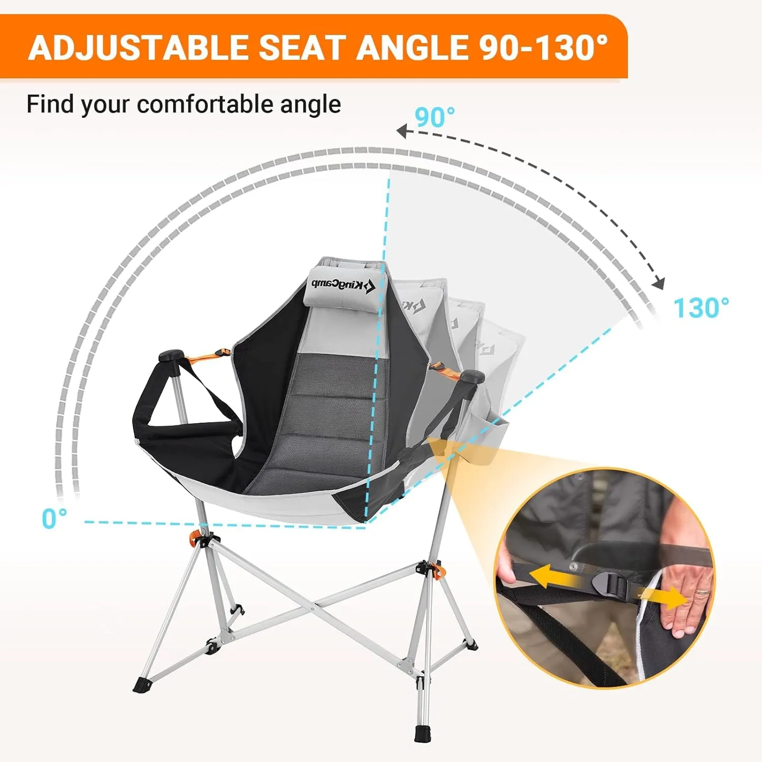 KingCamp Hammock Chair with Footrest, Swinging Portable Folding Camping Chairs for Adults 400lbs Heavy Duty Foldable Oversized Rocker with Cup Holder Pillow for Outdoor Beach Patio Sport Lawn