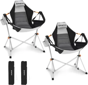 KingCamp Hammock Chair with Footrest, Swinging Portable Folding Camping Chairs for Adults 400lbs Heavy Duty Foldable Oversized Rocker with Cup Holder Pillow for Outdoor Beach Patio Sport Lawn