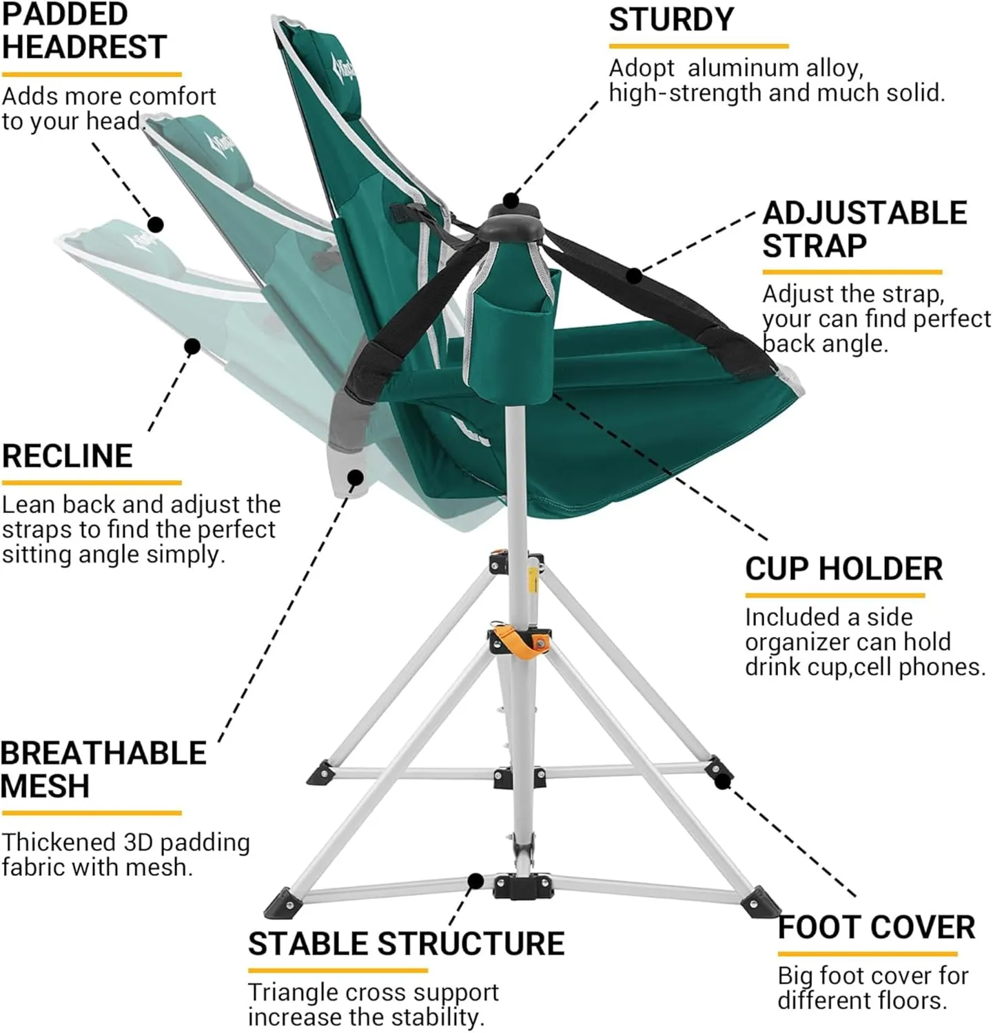 KingCamp Hammock Chair with Footrest, Swinging Portable Folding Camping Chairs for Adults 400lbs Heavy Duty Foldable Oversized Rocker with Cup Holder Pillow for Outdoor Beach Patio Sport Lawn