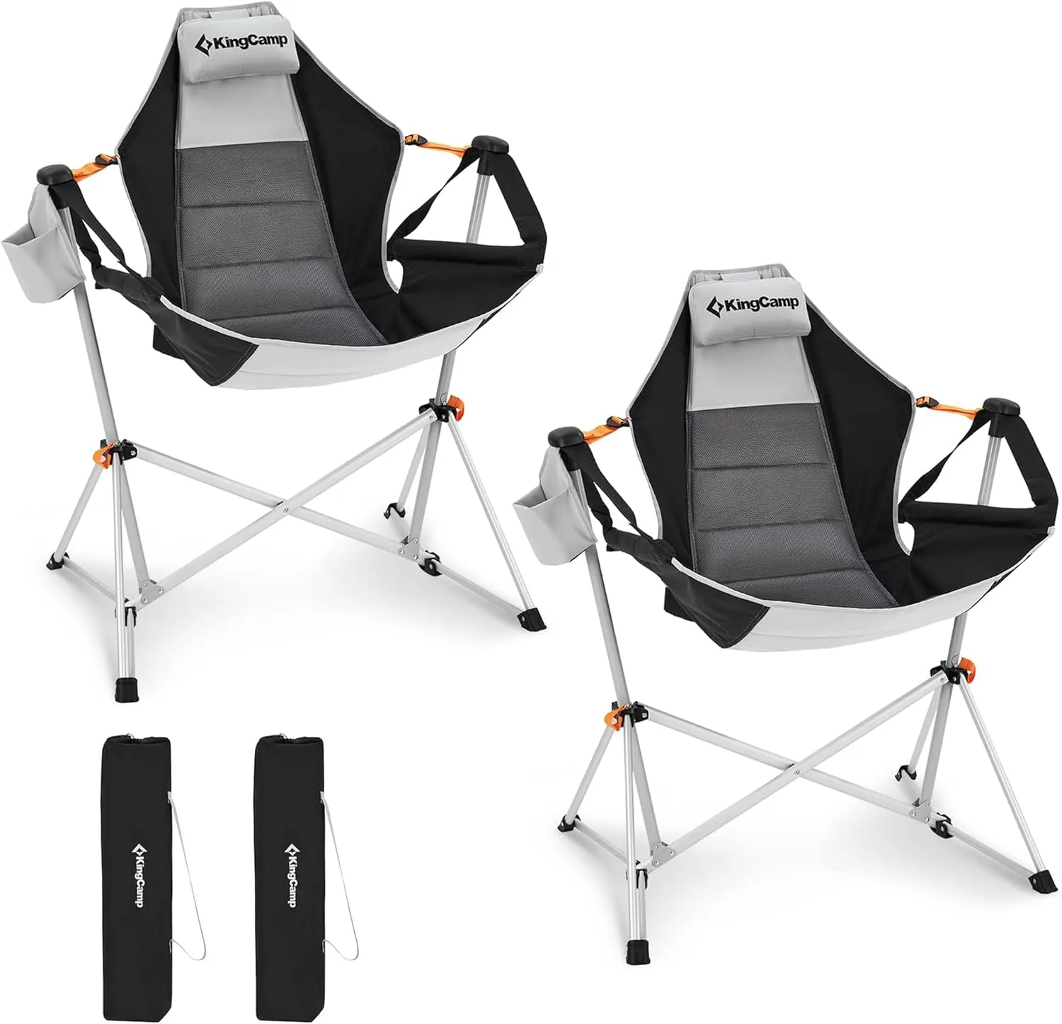KingCamp Hammock Chair with Footrest, Swinging Portable Folding Camping Chairs for Adults 400lbs Heavy Duty Foldable Oversized Rocker with Cup Holder Pillow for Outdoor Beach Patio Sport Lawn