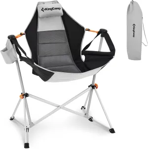 KingCamp Hammock Chair with Footrest, Swinging Portable Folding Camping Chairs for Adults 400lbs Heavy Duty Foldable Oversized Rocker with Cup Holder Pillow for Outdoor Beach Patio Sport Lawn