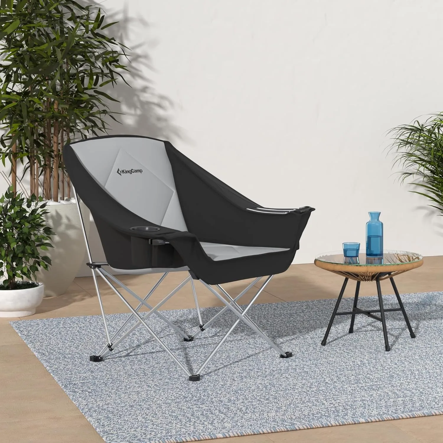 KingCamp Oversized Camping Chair Outdoor Portable Bucket Chair Heavy Duty Extra Large Moon Saucer Folding Chair for Adults, Supports 300lbs with Cooler Bag for Sports, Festival, Lawn
