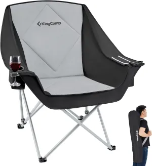 KingCamp Oversized Camping Chair Outdoor Portable Bucket Chair Heavy Duty Extra Large Moon Saucer Folding Chair for Adults, Supports 300lbs with Cooler Bag for Sports, Festival, Lawn