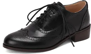 KOKOMOMO Women's Perforated Lace-up Brogues Low Heels Wingtip Multicolor Flat Oxfords Saddle Two Tone British Vintage Derby Shoes