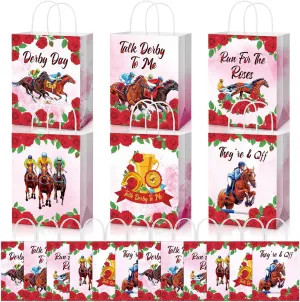 Kolldenn 24 Pcs Derby Day Party Favors Bags KY Horse Racing Gift Goodie Paper Bags Run for The Roses Candy Treat Pouch with Handles for Horse Race Derby Party Decorations Supplies