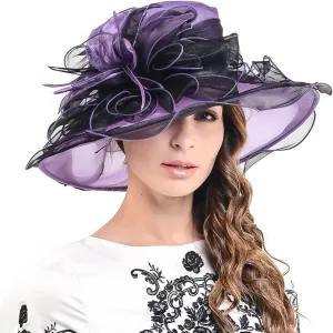 Ladies Kentucky Church Derby Hat Wide Brim Leaf Flower Bridal Dress Hat s037